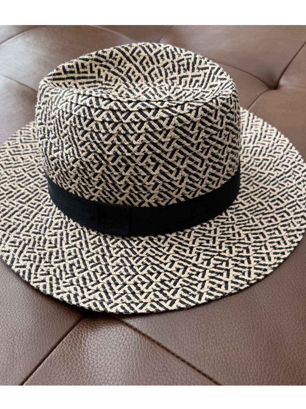 LOFT Black and Cream Patterned Straw Hat - Picture 2 of 6